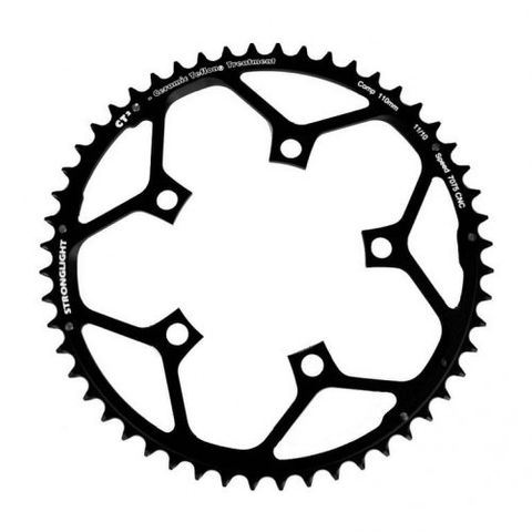CHAINRING - ROAD "STRONGLIGHT", 53T, 7075 CNC Black CT2 - 110 BCD, 5 Hole for 10/11 Spd Quality Stronglight product
