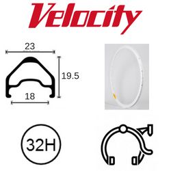 RIM 700c x 18mm - VELOCITY A23 - 32H - (622 x 18) - Presta Valve - Rim Brake - D/W - WHITE - MSW