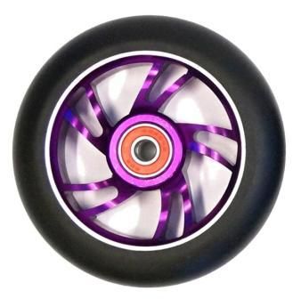 Scooter Wheel, Alloy, 100mm incl abec-9 bearing, PURPLE core, Sensational NEW DISPLAYpackaging !