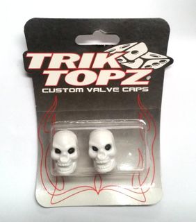 Valve Cap - SKULL, Trik Topz, Card of 2, WHITE