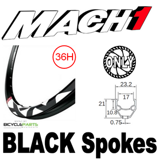 WHEEL - 26" Mach1 MX 559 D/w 36H F/v Eyeletted M/e White Rim, FRONT Q/R (100mm OLD) 6 Bolt Disc Loose Ball Joytech Black Hub, Mach1 BLACK Spokes