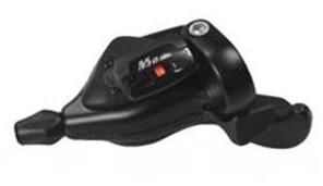 RIGHT HAND SHIFTER  -  8 SPEED, Thumb Tap Dual Trigger, with 2050mm cable, Sunrace, Black.
