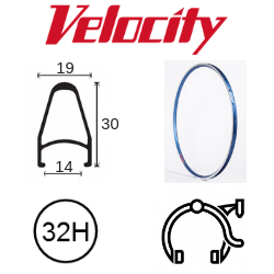 RIM 700c x 14mm - VELOCITY DEEP V - 32H - (622 x 14) - Presta Valve - Rim Brake - D/W - TEAL - MSW
