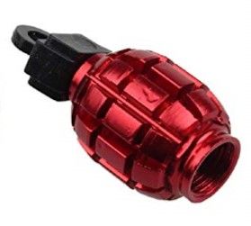 Valve Cap, alloy anodised, RED Grenade, A/V (Sold Individually)