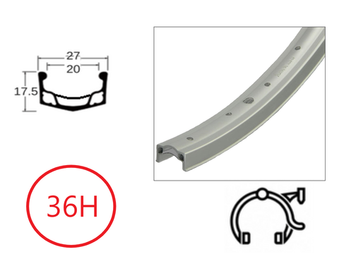 RIM 26" x 1 3/8" x 20mm - Alloy - 36H - (590 x 20) - Schrader Valve - Rim Brake - D/W - SILVER - Quality Taiwan Rim