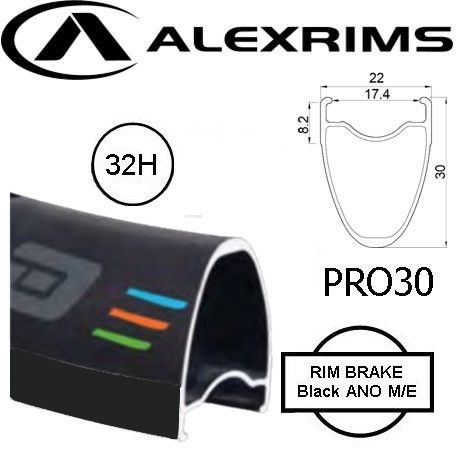 RIM 700c x 17mm - ALEX PRO30 - 32H - (622 x 17) - Presta Valve - Rim Brake - D/W - BLACK - MSW - (Tubeless Ready) ***BLACK ANODIZED M/E***WELDED JOIN***
