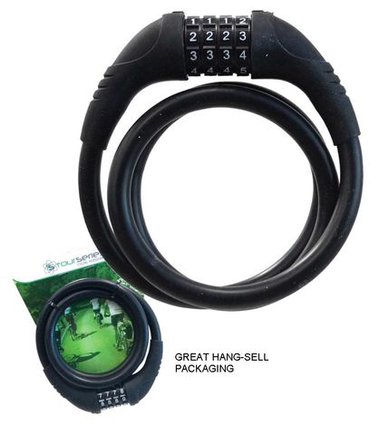 Cable lock, SILICONE, black, 4 digit, combination, 12mm x 1000mm,