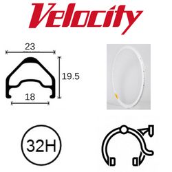 RIM 700c x 18mm - VELOCITY A23 - 32H - (622 x 18) - Presta Valve - Rim Brake - D/W - WHITE - MSW