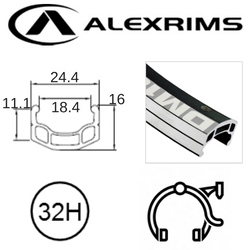 RIM 700c x 18mm - ALEX DM18 - 32H - (622 x 18) - Schrader Valve - Rim Brake - D/W - BLACK - Eyeleted - MSW - (ERD 607)
