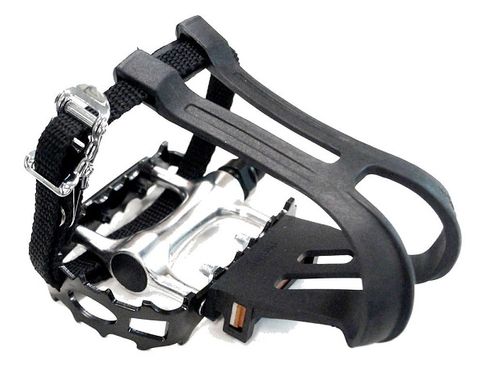 PEDALS, 9/16" axle, MTB, ALLOY body & cage, Silver body, BLACK cage, With Toe Clip & Straps Inc, Quality VP product