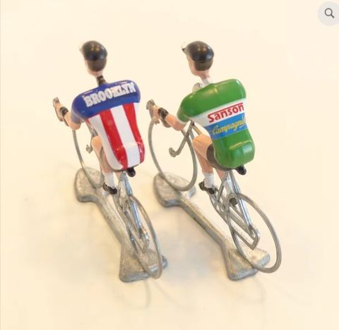 FLANDRIENS Models, 2 x Hand painted Metal Cyclists, Brooklyn & Sanson jerseys