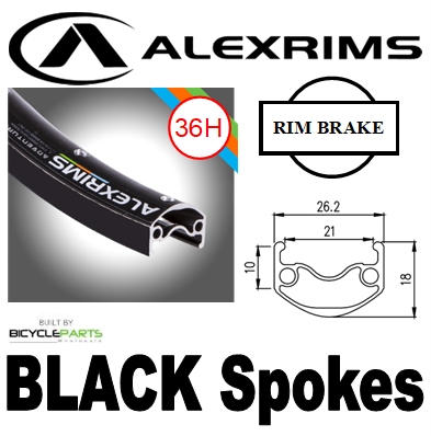 WHEEL - 26" Alex ADVENTURER 2 36H P/j Black Rim,  8/10 SPEED Q/R (135mm OLD) Sealed KK Rival Black Hub,  Mach 1 BLACK Spokes