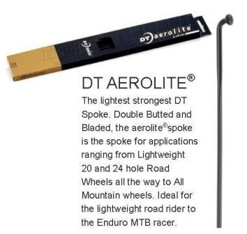 SPOKES - DT Aerolite Spoke, 294mm, BLACK (Sold Individually) - BLADED (14G (2mm) Hook & Thread, 0.9 x 2.3mm Profile), J Hook, Stainless Steel