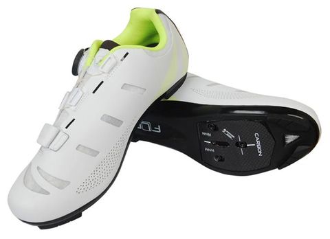 CLEARANCE        SPECIAL PRICING    SHOES, F-22-II, FLR, Pro Road, R350 Carbon plate, Single dial, Size 38, WHITE with YELLOW highlights