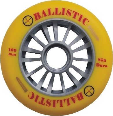 "Extraordinary Special Pricing"    Scooter Wheel, "Ballastic",  100mm, Silver Plastic core, Yellow PU