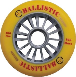 "Extraordinary Special Pricing"    Scooter Wheel, "Ballastic",  100mm, Silver Plastic core, Yellow PU