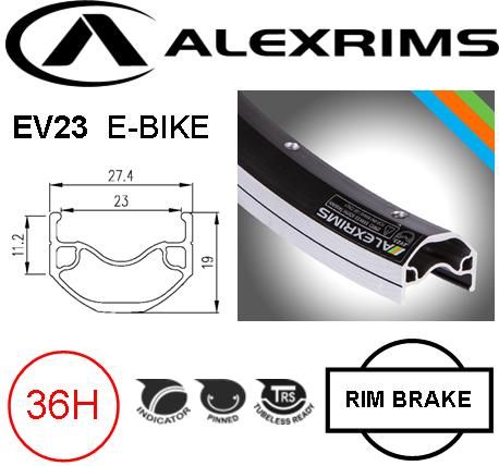 RIM 29er x 23mm - ALEX EV23 - 36H - (622 x 23) - Schrader Valve - Rim Brake - D/W - BLACK - Eyeleted - MSW - Tubeless Ready - (Requires AV tubeless valve) - (ERD 600mm)