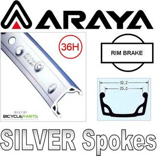WHEEL - 26" Araya 7X 36H Silver Rim,  Wheel Chair Q/R (124mm OLD) Sealed Silver Hub,  Mach 1 SILVER Spokes