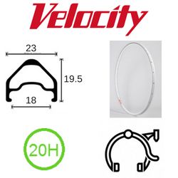 RIM 700c x 18mm - VELOCITY A23 - 20H - (622 x 18) - Presta Valve - Rim Brake - D/W - WHITE - MSW