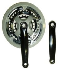 CHAINWHEEL SET  152mm x 22/32/42T, Steel,  BLACK Cranks, GREY Chain Guard