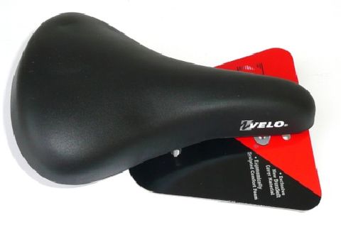 BMX Saddle BLACK for 16-20",  Vinyl , Quality Velo manufactured product (With clamp,STD Seat Rails)