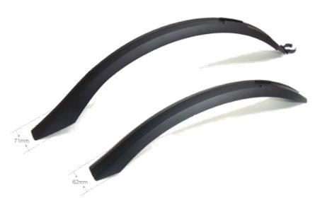 MUDGUARD SET  26-29ER, Front & Rear, plastics Clip-on, 65mm/63mm width, BLACK