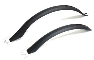 MUDGUARD SET  26-29ER, Front & Rear, plastics Clip-on, 65mm/63mm width, BLACK