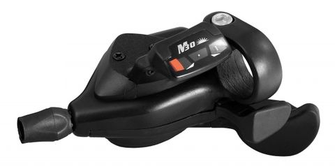 RIGHT HAND SHIFTER  -  6 SPEED, Thumb Tap Dual Trigger, with 2050mm cable, Sunrace, Black.