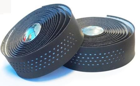 Handlebar Cushion Tape, Black Microfibre + White Shockproof gel, w Plugs