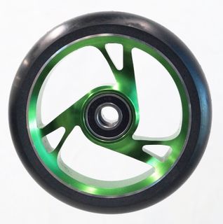 Scooter Wheel, Alloy Core, 125mm Diameter. 30mm Wide. incl abec-9 bearing. Suit 12mm Axle, GREEN core