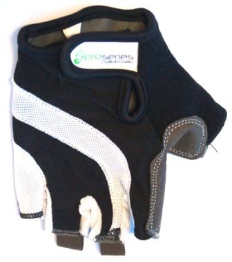 BLACK with WHITE TRIM GLOVES  -  PRO SERIES, Amara Palm, Lycra Towel GEL Padding, LARGE