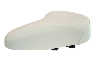 250 x 190mm Ladies Saddle, Retro - Vinyl Quilted Top, Coils, White, Clamp Included