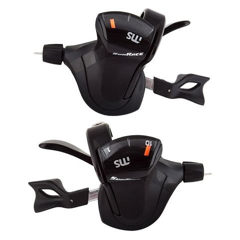 SHIFTER - Trigger Dual Lever Set (R10 Speed & L2 Speed) , with gear display and stainless steel cable, Sunrace, Black (NOT Shimano I-SPEC® II Compatible)
