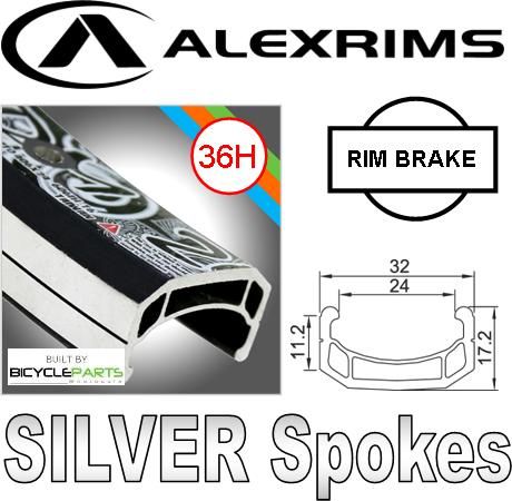 WHEEL  24" Alex D/w DM-24  Alloy Black Rim , Screw On Siler Alloy  Nutted Multi Speed Hub , Mach 1 Silver spokes .