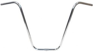 HANDLEBAR  22.2mm, 66cm Wide, 381mm Rise, Hi-Rise, Steel CP  SILVER (also available item #2604 22.2 - 25.4 sleeve)