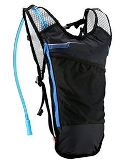 SAHOO  Hydration Backpack Lightweight 5L/ w, 2L Non-Toxic PEVA bladder, insulated bladder storage, front mesh pocket, BLACK with Blue Highlights