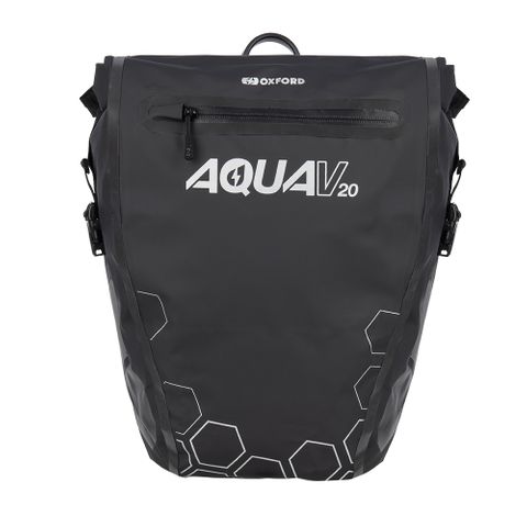 PANNIER BAG Aqua V 20L Single QR Pannier Bag Black, Waterproof roll top closure, Size: 42cm (H) x 32cm (upper) / 23cm (lower) (W) x 17cm (D) Oxford Product