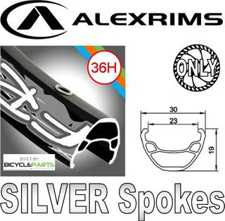 WHEEL - 26" Alex FR30 36H P/j Black Rim,  FRONT Q/R (100mm OLD) 6 Bolt Disc Loose Ball Joytech Black Hub,  Mach 1 SILVER Spokes