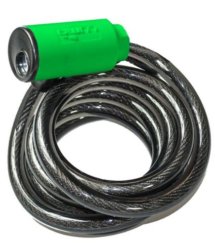 Lock with Green Highlights, Cable 12mm x 1850mm, key lock,  LUMA No1 lock brand in Spain (No Mounting Bracket)