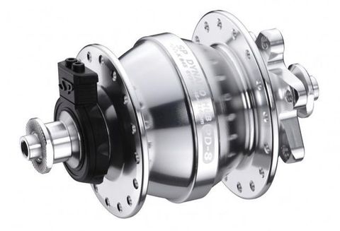 Available for special order   DYNAMO HUB  Shutter Precision, 6V 3W Output, Front,  28H, 6 Bolt Disc, Standard QR, PD-8  SILVER