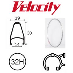 RIM 700c x 14mm - VELOCITY DEEP V - 32H - (622 x 14) - Presta Valve - Rim Brake - D/W - SILVER - MSW