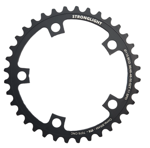 CHAINRING - ROAD "STRONGLIGHT", 36T, 7075 CNC Black CT2 - 110 BCD, 5 Hole for 11 Spd for SRAM (Not E-Tap)
