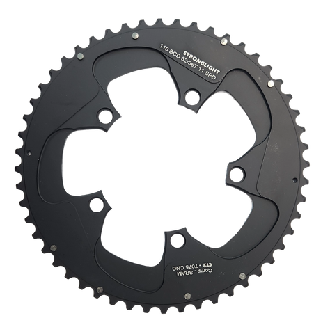 CHAINRING - ROAD "STRONGLIGHT", 52T, 7075 CNC Black CT2 - 110 BCD, 5 Hole for 11 Spd for SRAM (Not E-Tap)