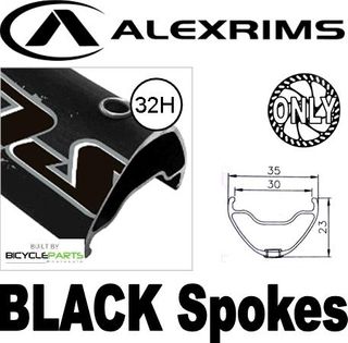 WHEEL - 29er Alex Supra 35 D/w 32H F/v Welded Join Eyeletted D/s Black Rim, FRONT Q/R (100mm OLD) 6 Bolt Disc Loose Ball Black Hub, Mach1 BLACK Spokes