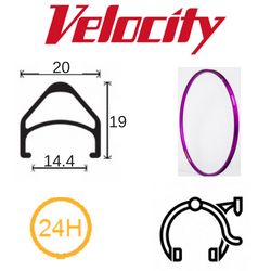 RIM 700c x 14mm - VELOCITY AEROHEAD - 24H - (622 x 14) - Presta Valve - Rim Brake - D/W - PURPLE (Powder Coated) - MSW