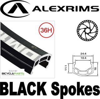 WHEEL  24" Alex  DM-18 D/w Black rim ,  Screw On Cluster , 6 Bolt Disc Q/R Black , BLACK Spokes , REAR.
