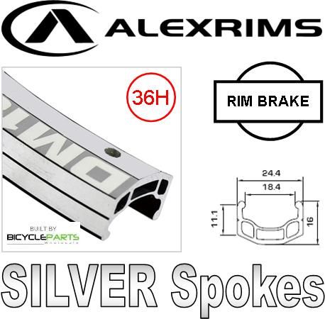 WHEEL  700c Alex DM-18 D/w Silver Eyeleted Rim, 8/10 Speed Black Sealed Bearing Q/r Cassette Hub . Silver Mach 1 spokes. (95269 Front)
