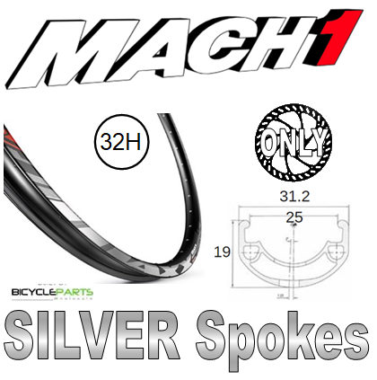 WHEEL - 29er Mach1 MAXX 32H S/j Black Rim,  8/11 SPEED 12mm T/A (142mm OLD) 6 Bolt Disc Sealed Bear Pawl Black Hub,  Mach 1 SILVER Spokes