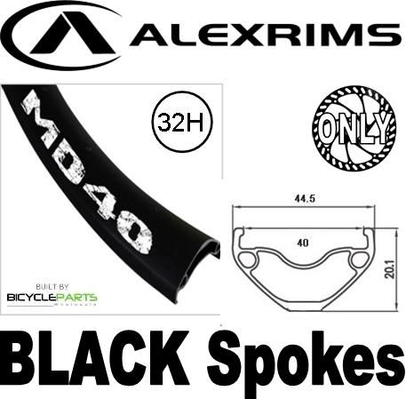 WHEEL - 27.5 / 650B Alex MD40 32H Black Rim,  8/11 SPEED 12mm T/A (142mm OLD) 6 Bolt Disc Sealed Bear Pawl Black Hub,  Mach 1 BLACK Spokes