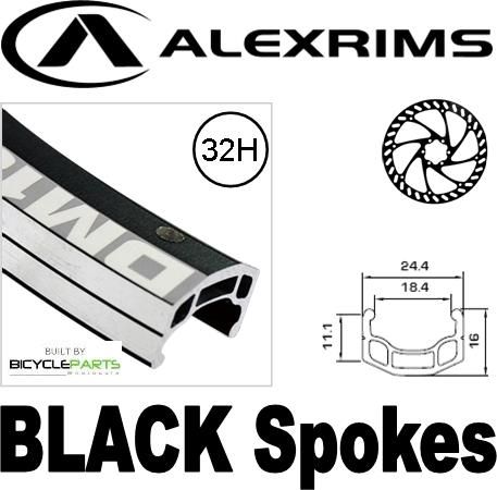 WHEEL  700c Alex Black DM18 D/w Eyeleted Rim , 6 Bolt Black Hub Q/r , Silver Mach 1 Spokes Front . 32 H